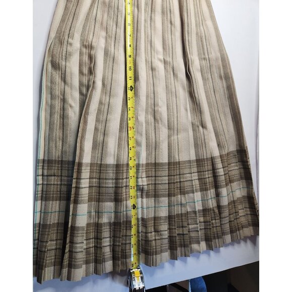 Vtg Pleated Skirt Scottish Al Jean Pure Virgin Wool Beige Plaid light academia - Picture 6 of 7